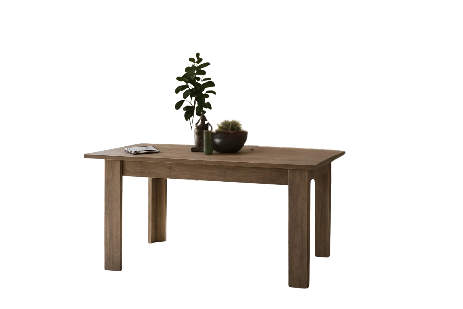 Tavolo allungabile laminato effetto legno modello Jupiter in posizione chiusa da 137x90 cm con superficie venata rovere naturale su sfondo bianco.