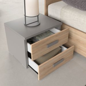 comodino-moderno-2-cassetti-noce-fango-asia coppia-comodini-moderni-finitura-noce-e-fango-asia