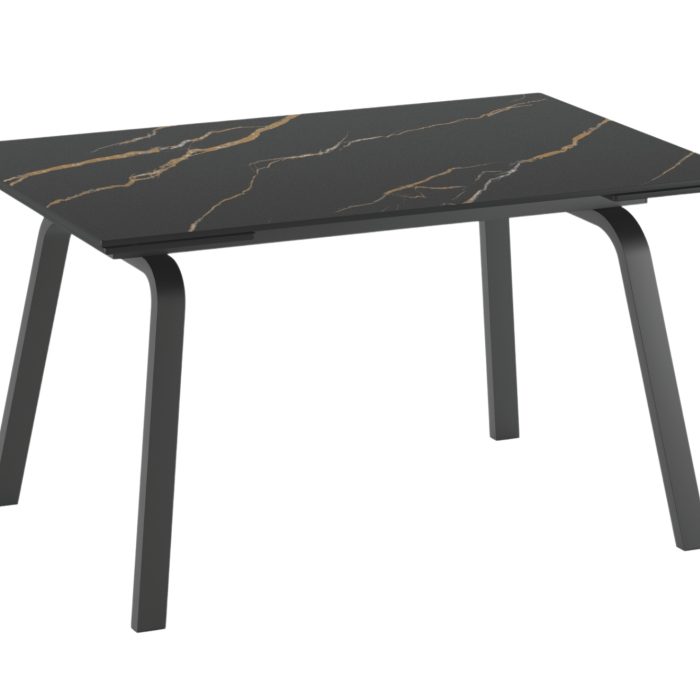 Tavolo Eclisse allungabile con top in ceramica marmo grigio opaco e gambe in metallo verniciato