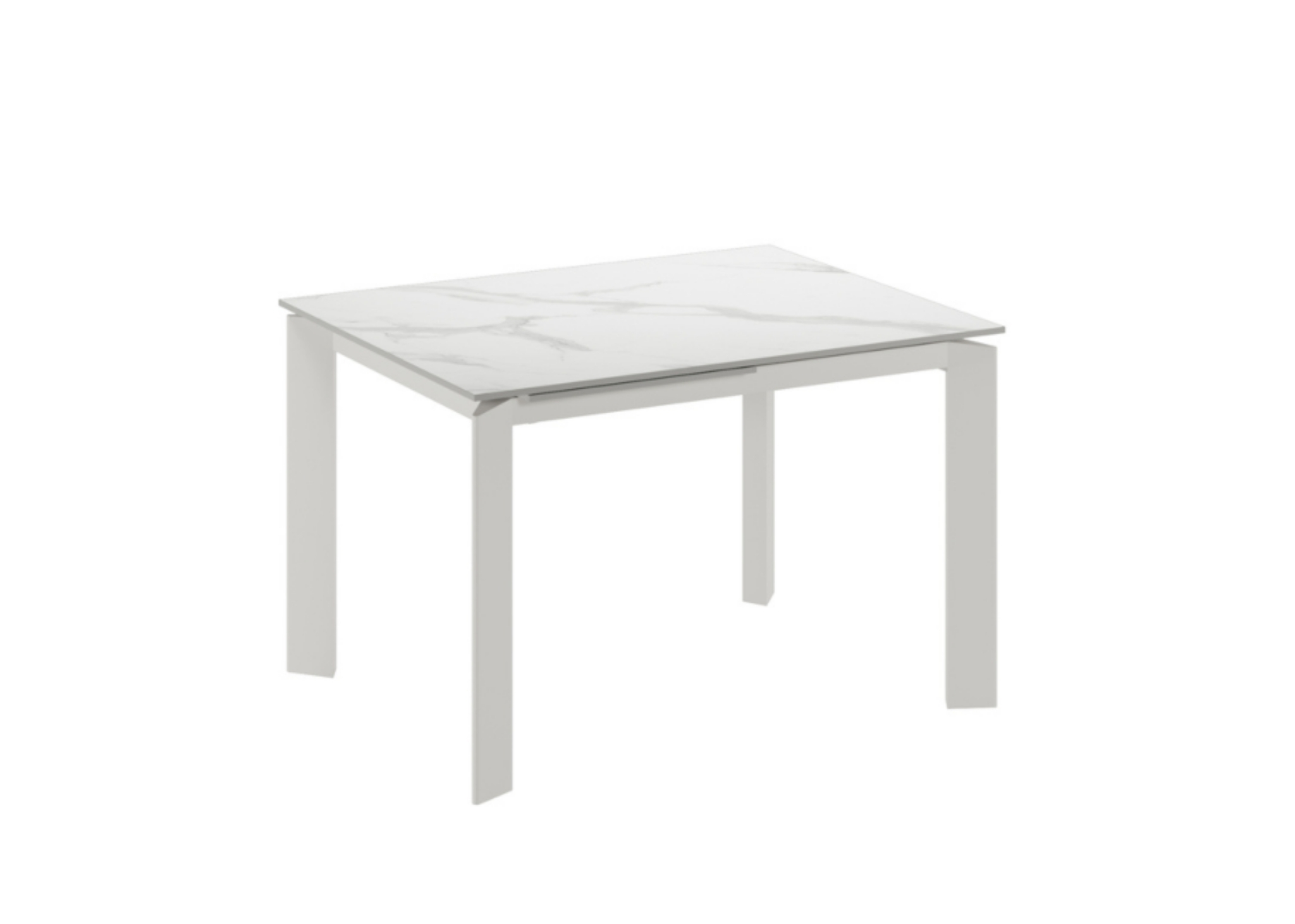 Tavolo Iconic allungabile con top in ceramica marmo bianco opaco e struttura in metallo bianco