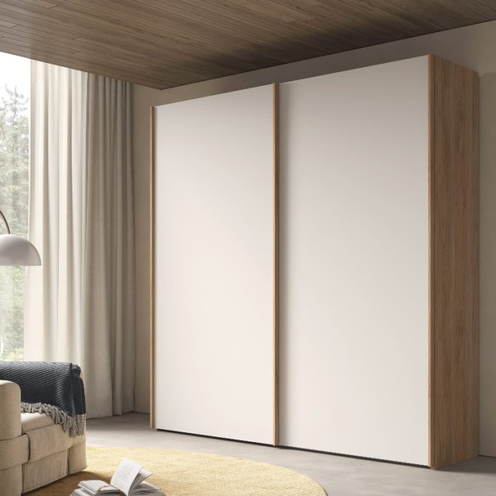 Armadio Krea con 2 ante scorrevoli struttura noce e ante canapa