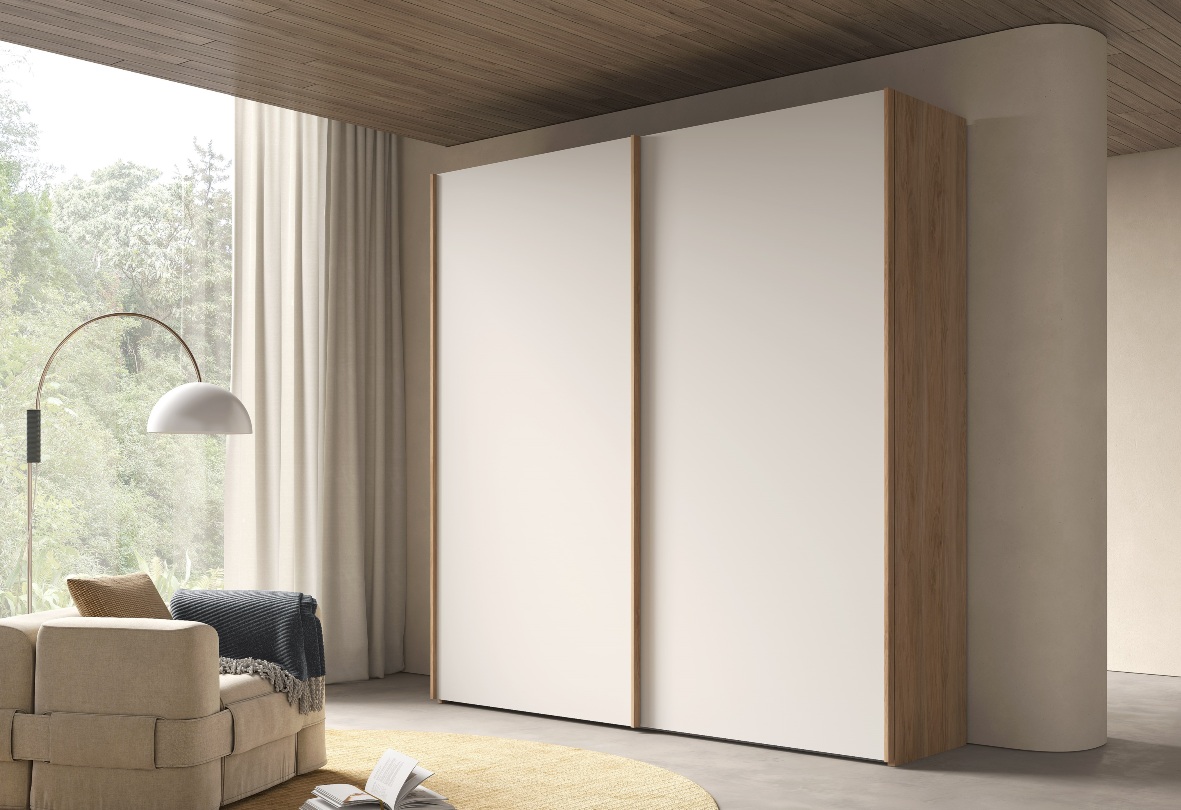 Armadio Krea con 2 ante scorrevoli struttura noce e ante canapa