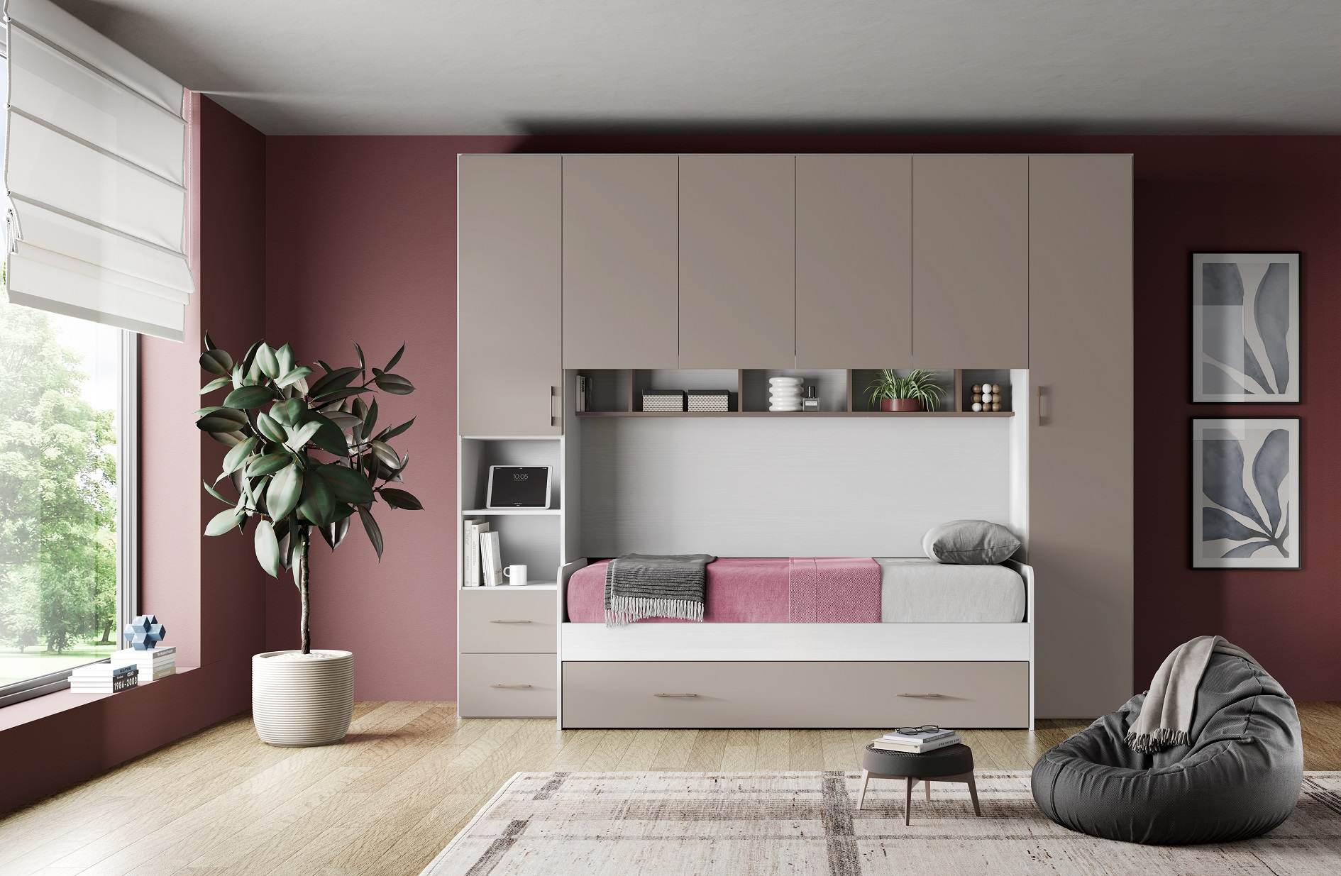 Cameretta a ponte Oasi con letto estraibile e mensola sottoponte