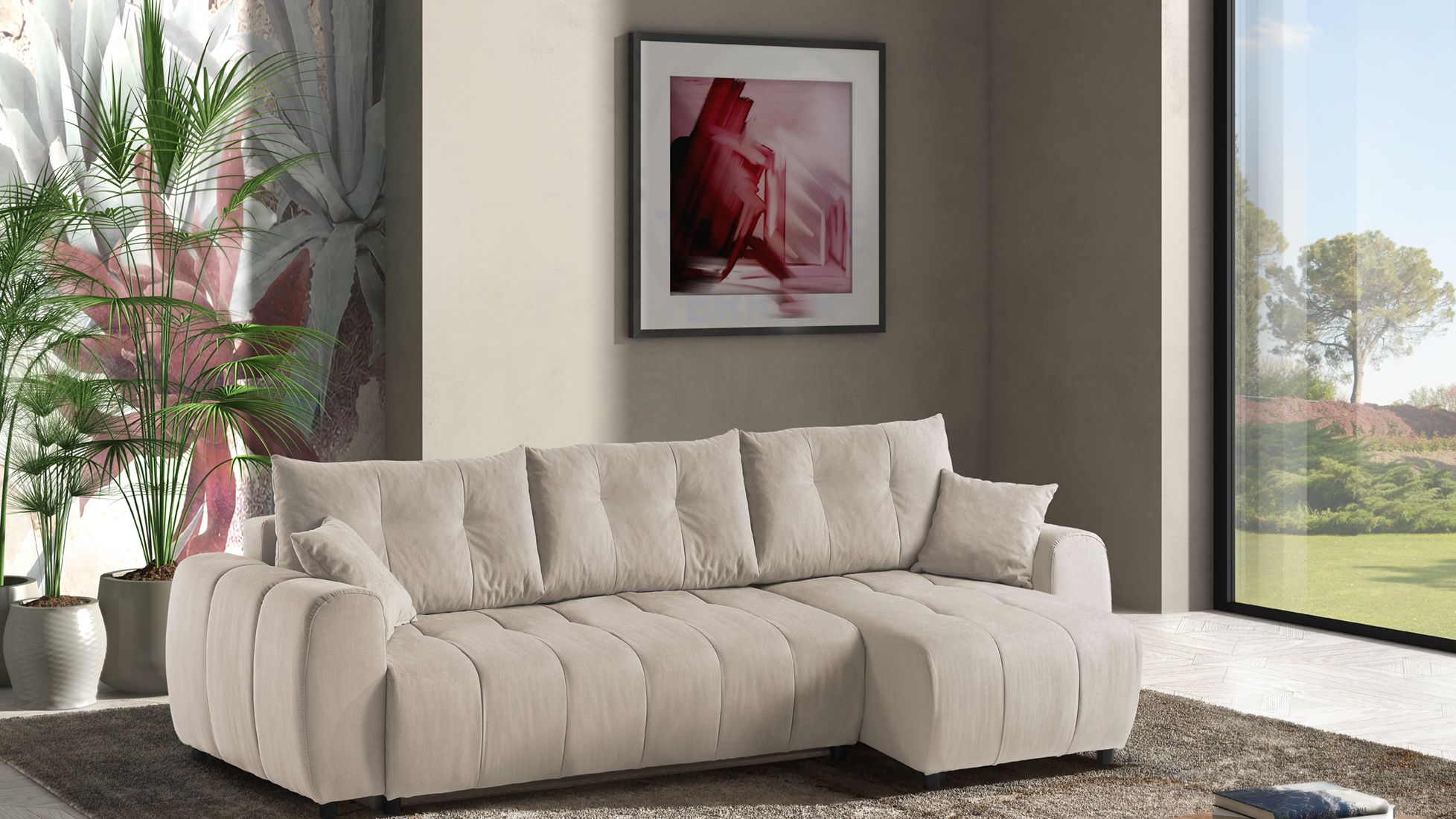 Divano letto Brendon con chaise longue reversibile