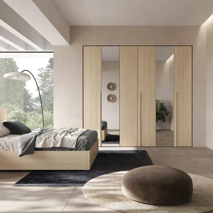 Camera matrimoniale Linfa con armadio 6 ante con specchi e letto contenitore