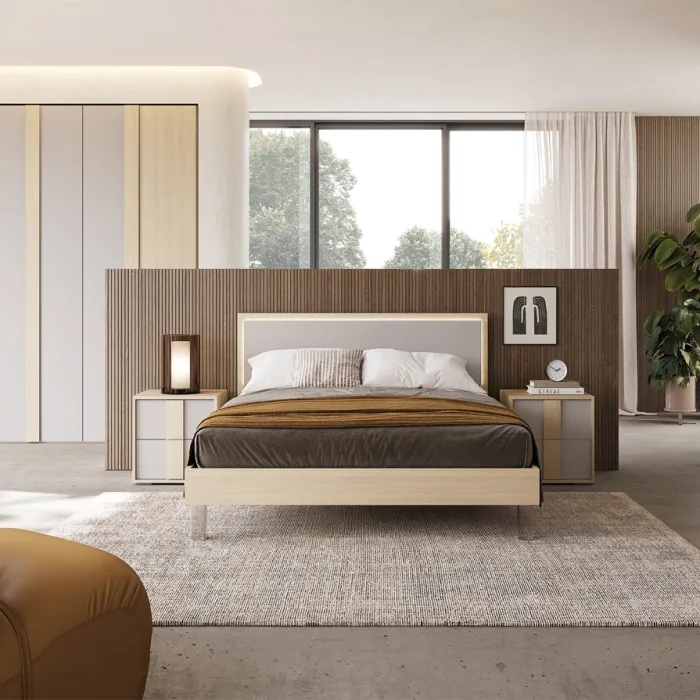 Camera matrimoniale Alba con armadio 6 ante 270 cm e letto contenitore con LED