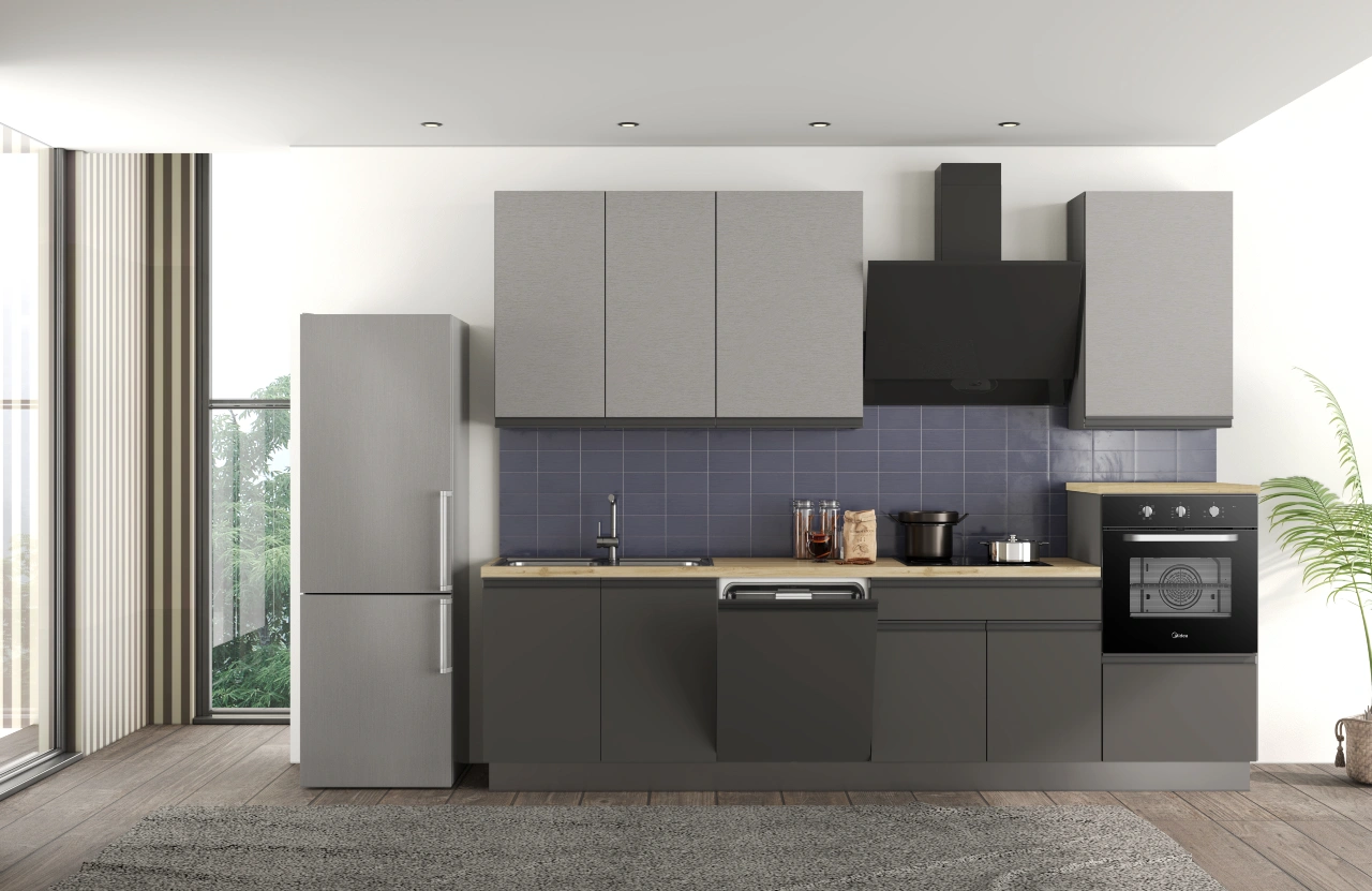 Cucina Urban lineare 360 ​​cm con gola in alluminio e induzione