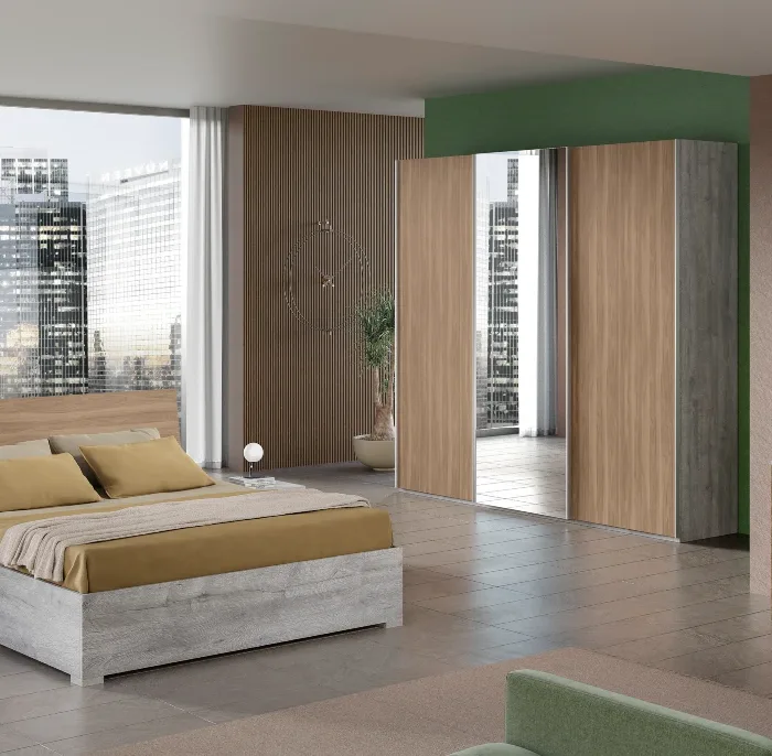 Camera Camilla scorrevole grigio noce con armadio 3 ante e letto contenitore