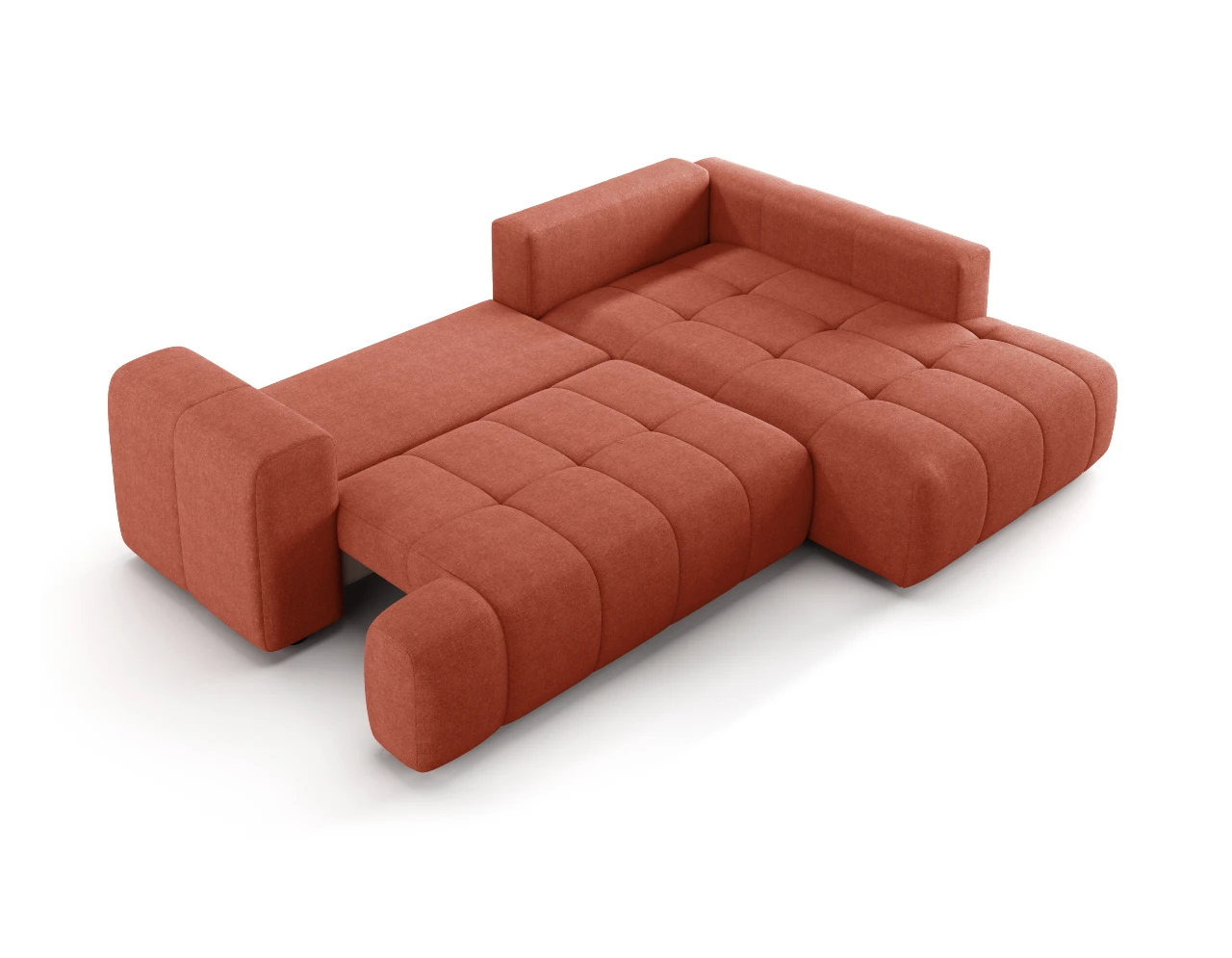 Divano Nuvola con chaise longue in versione letto aperto